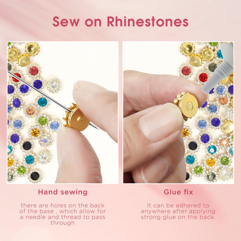 Jyukan 50Pcs Rhinestone Buttons Embellishments Sew On Crystal Rhinestones Flatback Beads Buttons with Diamond,White - Image 3